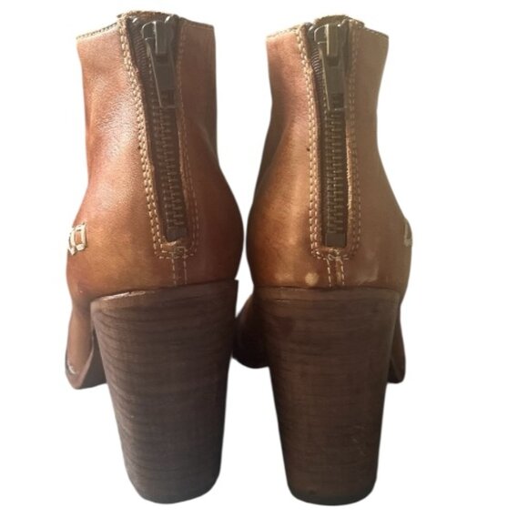 Bed Stu Onset Cognac Brown Leather Block Heel Booties Size 10 - Picture 3 of 13